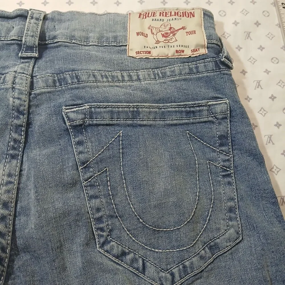 True Religion Men's Ricky Relaxed Straight Blue Denim Jeans Horseshoe Sz 34